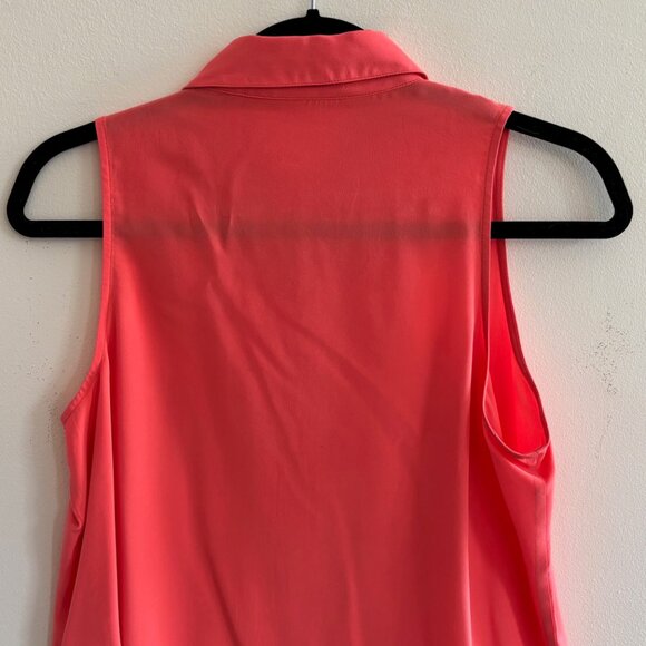 Equipment Sleeveless Silk Button-Down Tie Front Top - Coral - Picture 5 of 5